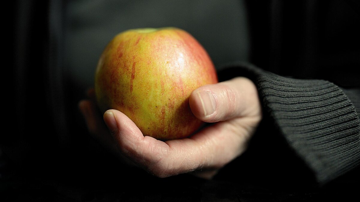 Sie hielt dem Kleinen den Apfel hin